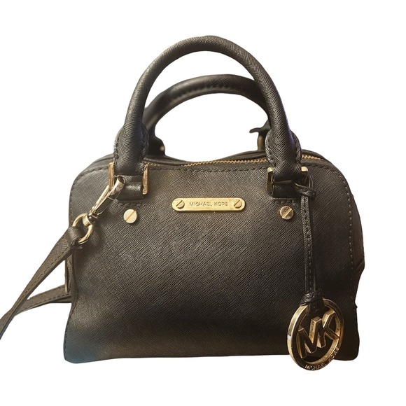 Michael Kors Handbags - Michael Kors Bedford Mini Satchel Black Saffiano Leather Crossbody Bag Gold Tone